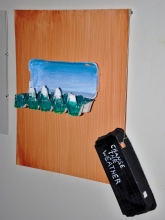acyrl painting on carton and wood, with exchangable sky